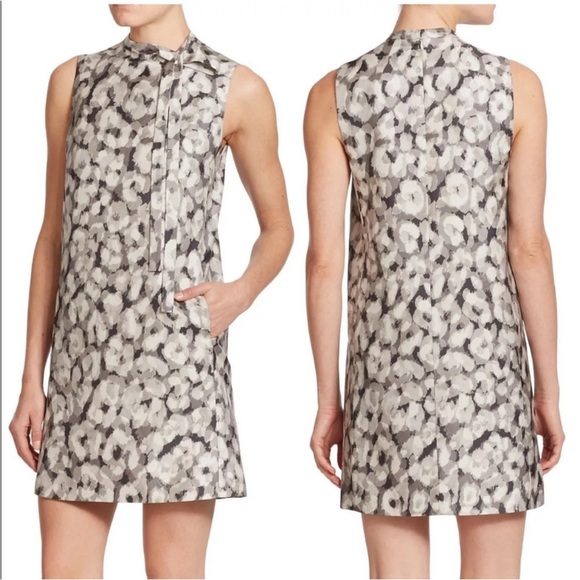 THEORY Nurita Grey Silk Reflect Print Cocktail Shift Dress - Picture 1 of 8